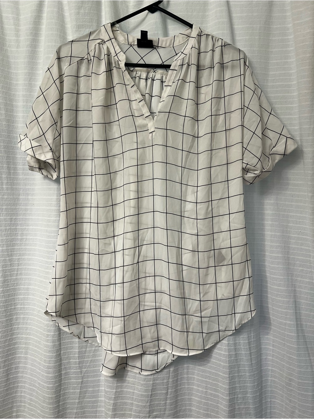 Worthington Cream Blouse with Black Windowpane Grid